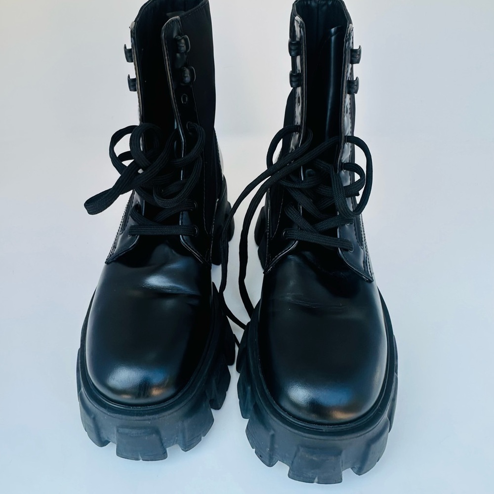 Prada Black Platform Lug-Sole Combat Boots size 39.5 - Picture 10 of 14